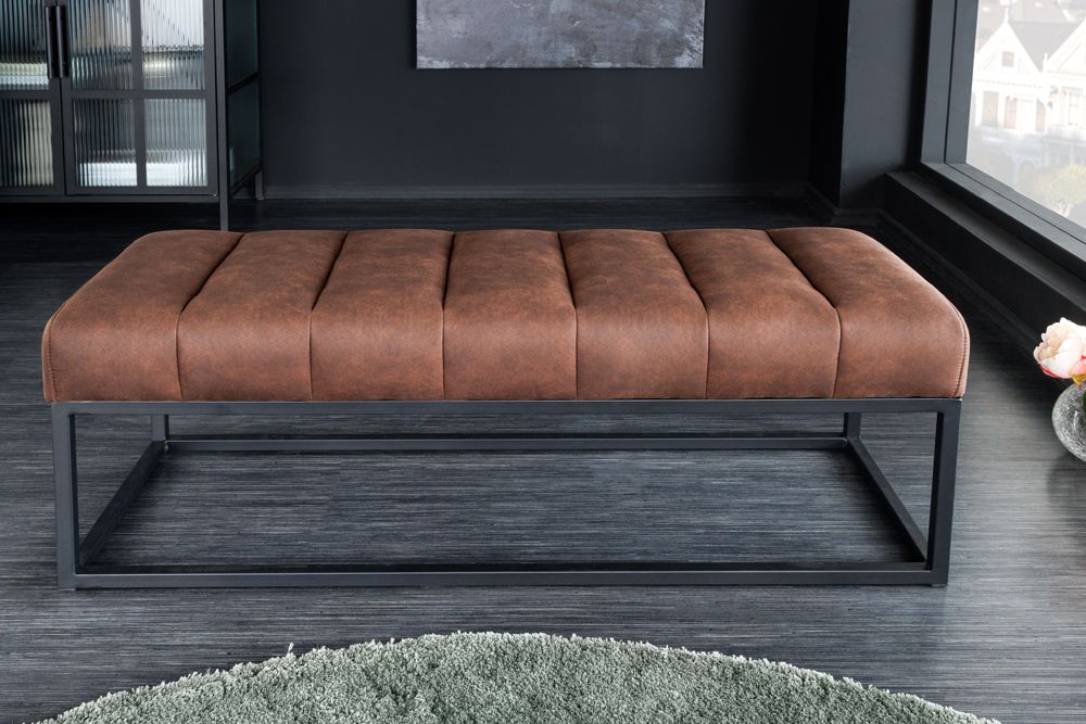 Design Sitzbank PETIT BEAUTÉ 110cm antik braun Microfaser schwarzes Metallgestell