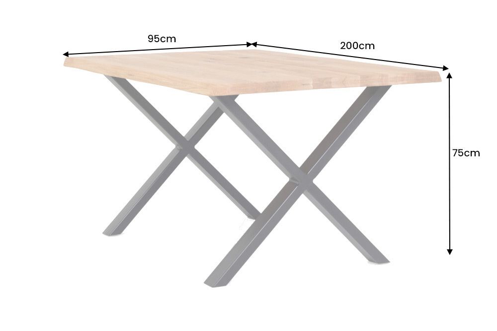 Massivholz Esstisch WILD OAK 200cm natur schwarz Wildeiche Baumkante geölt X-Gestell
