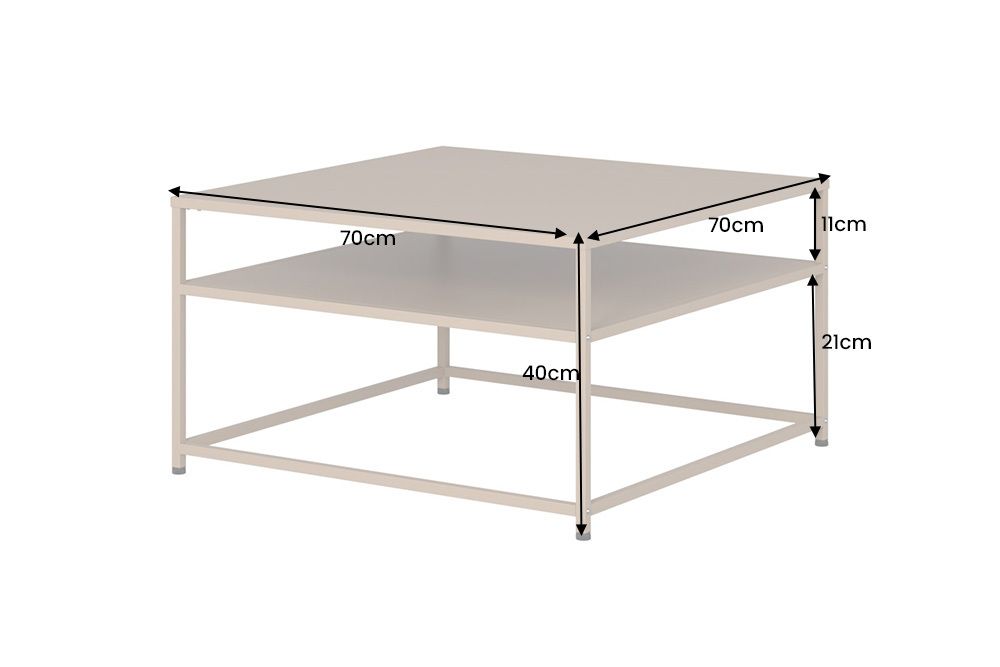 Moderner Couchtisch DURA STEEL 70cm greige Metall mit Ablagefach