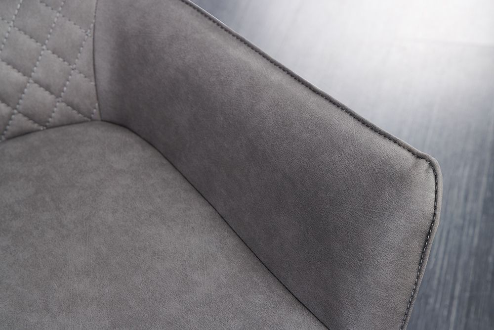 Drehbarer Design Stuhl ALPINE grau hellgrau Armlehnen schwarze Metallbeine