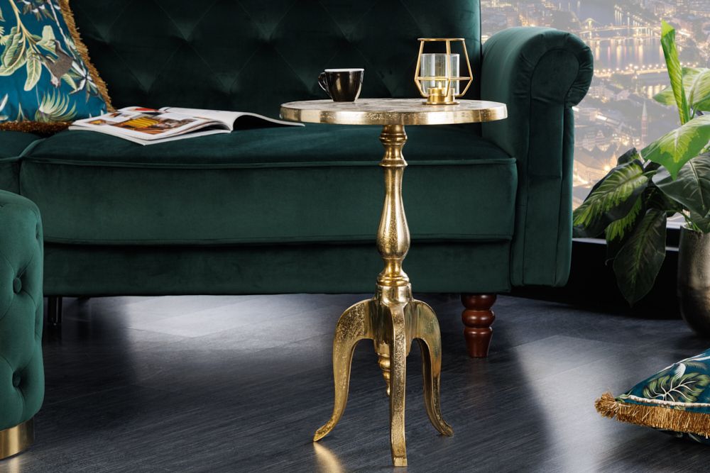 Barock Beistelltisch SAVOY 55cm gold Metall Dreibein rund Vintage