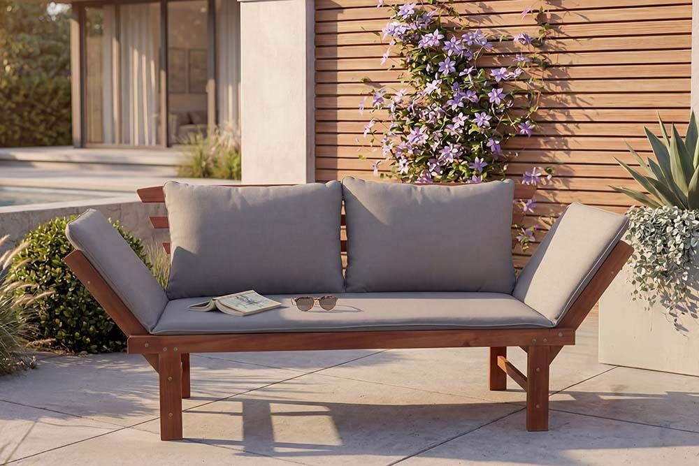 Outdoor Garten Sitzbank MODULAR 200cm natur grau Akazie inkl. Kissen klappbar