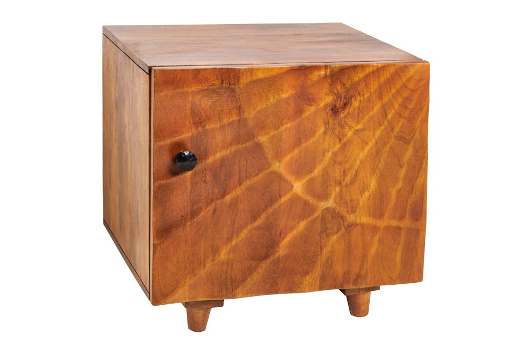 Massiver Nachttisch SCORPION 50cm braun Mangoholz Beistelltisch mit 3D Schnitzereien