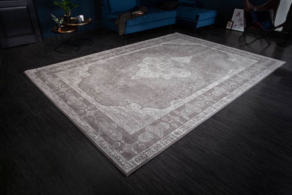 Orientalischer Baumwoll-Teppich PURE UNIQUE XXL 350x240cm antik-hellgrau geometrische Muster