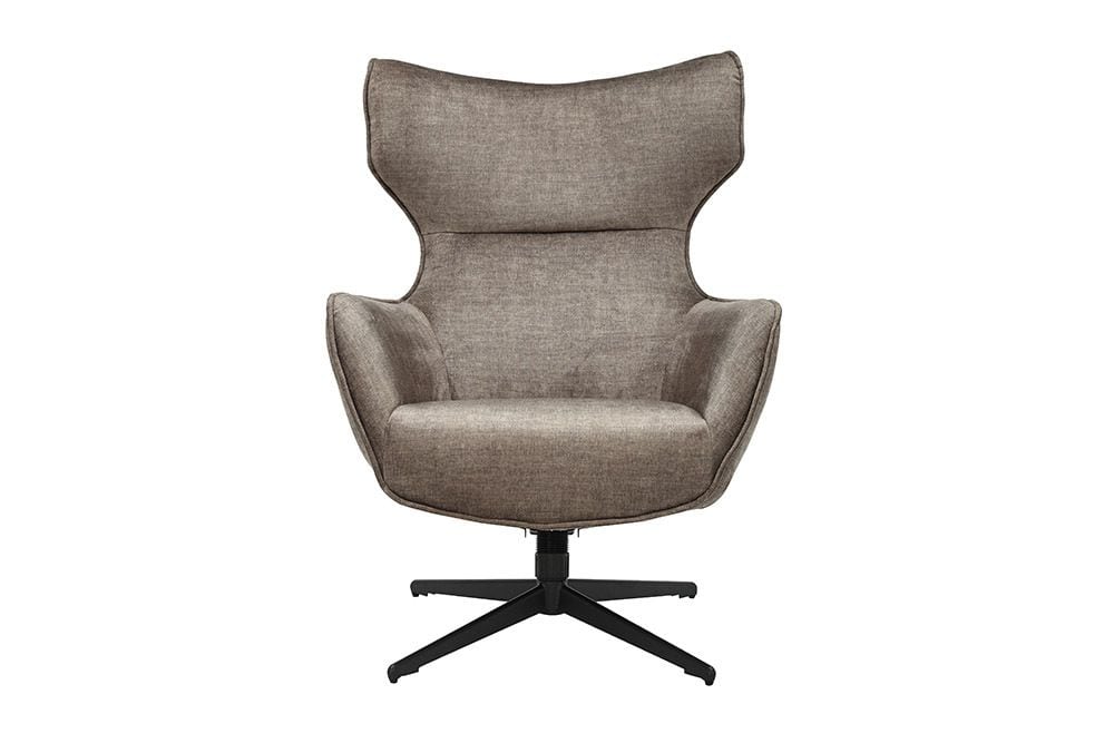 Drehbarer Sessel VOGUE taupe Samt schwarze Metallbeine mit Armlehne