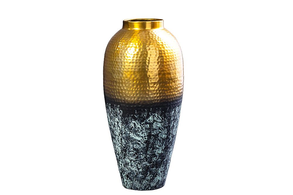 Handgefertigte Deko Vase ORIENT XL 75cm gold Metall mit Patina Hammerschlag Design