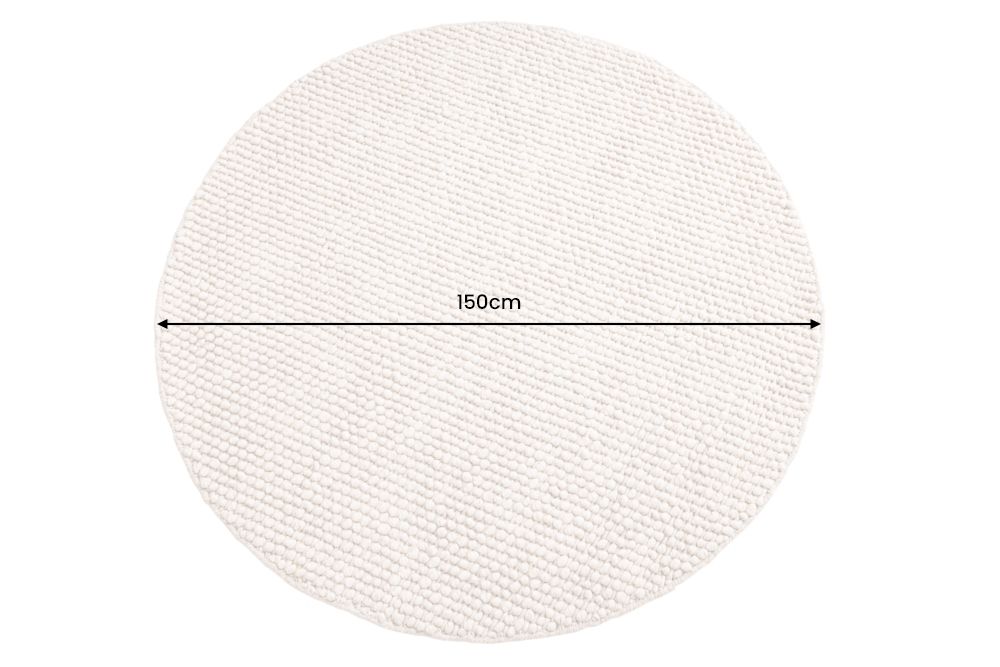 Design Teppich WOOL 150cm beige rund Wolle Handarbeit
