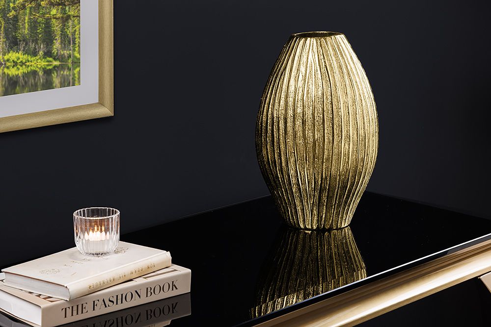 Handgefertigte Deko-Vase ELEGANCE 35cm gold antik Metall Hammerschlag Design