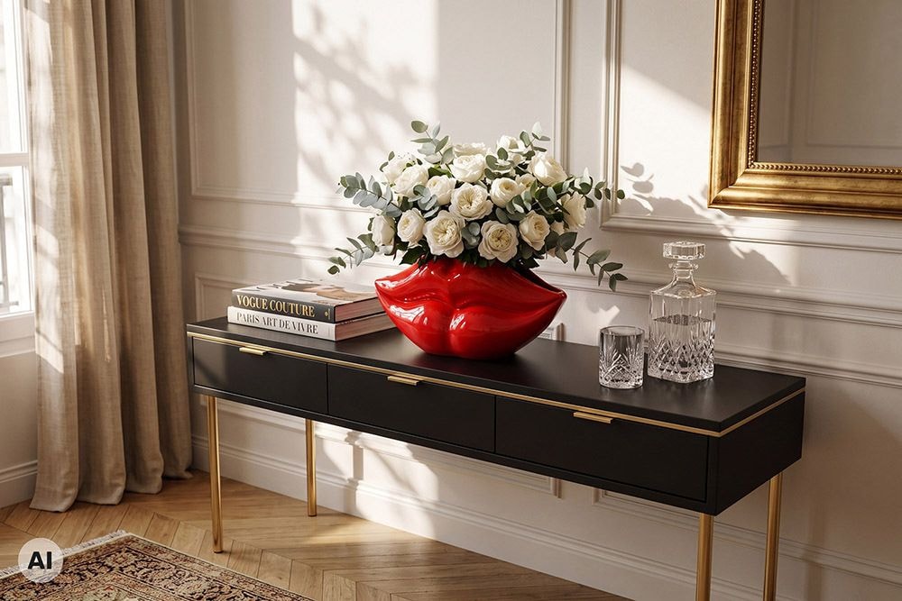 Extravagante Deko-Vase LIP 40cm rot handmade Hochglanz