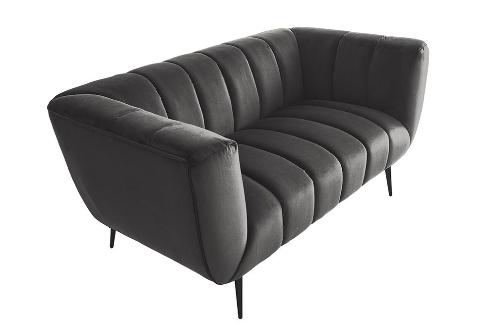 Design 2-Sitzer Sofa NOBLESSE 165cm grau Samt schwarze Metallfüße Federkern