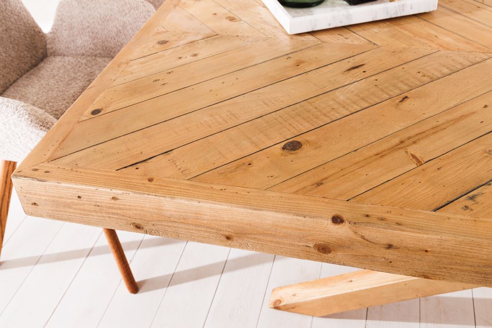 Massivholz Esstisch MOSAIK 160cm natur Pinienholz recycelt Sterngestell