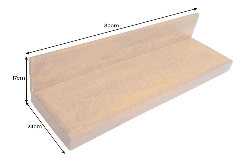 Massives Wandregal MAKASSAR 80cm braun Mangoholz honey finish handmade