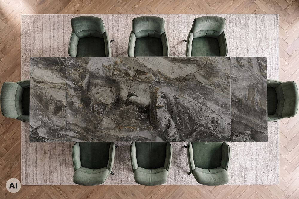 Design Esstisch DIAMOND 180-260cm taupe Keramik Metallgestell schwarz