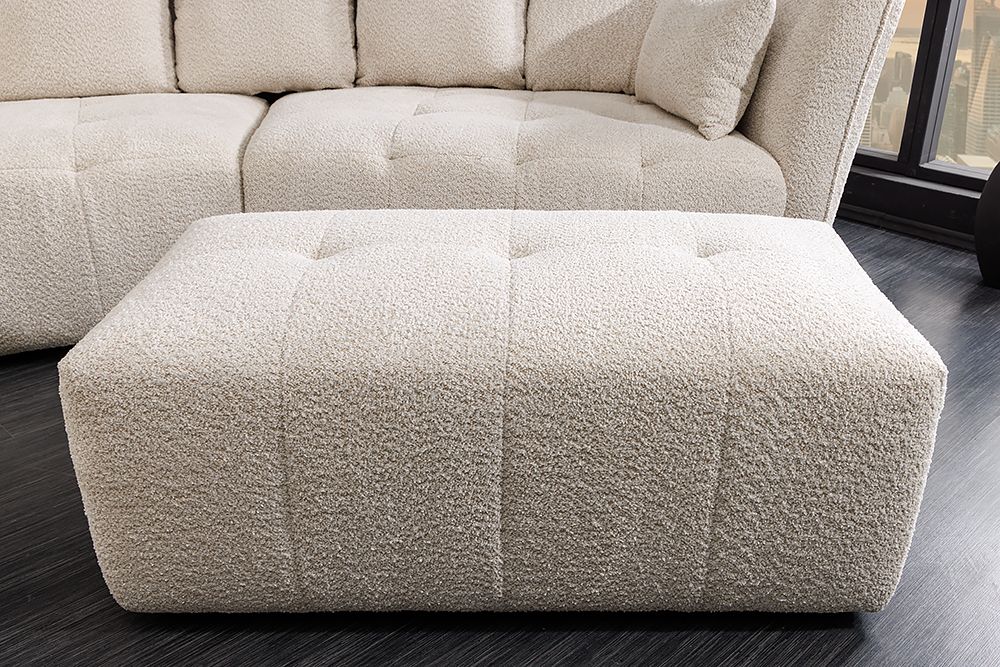 Moderner Hocker ROYAL 120cm champagner beige Bouclé Federkern Sitzhocker