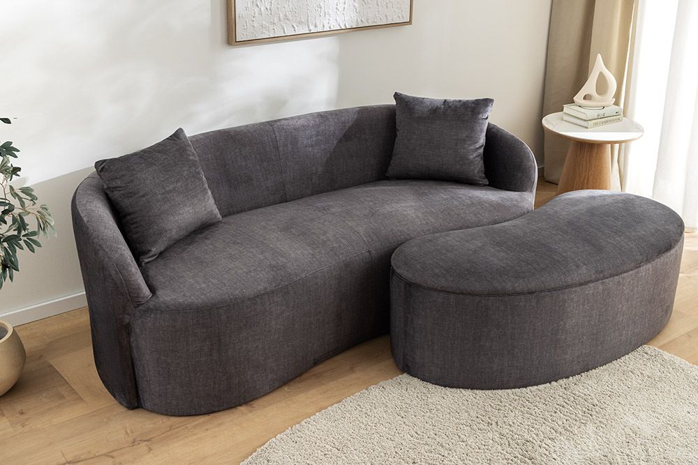 Extravagantes Sofa ELEMENTAL 180cm graphit grau Samt 2-Sitzer Couch organische Form