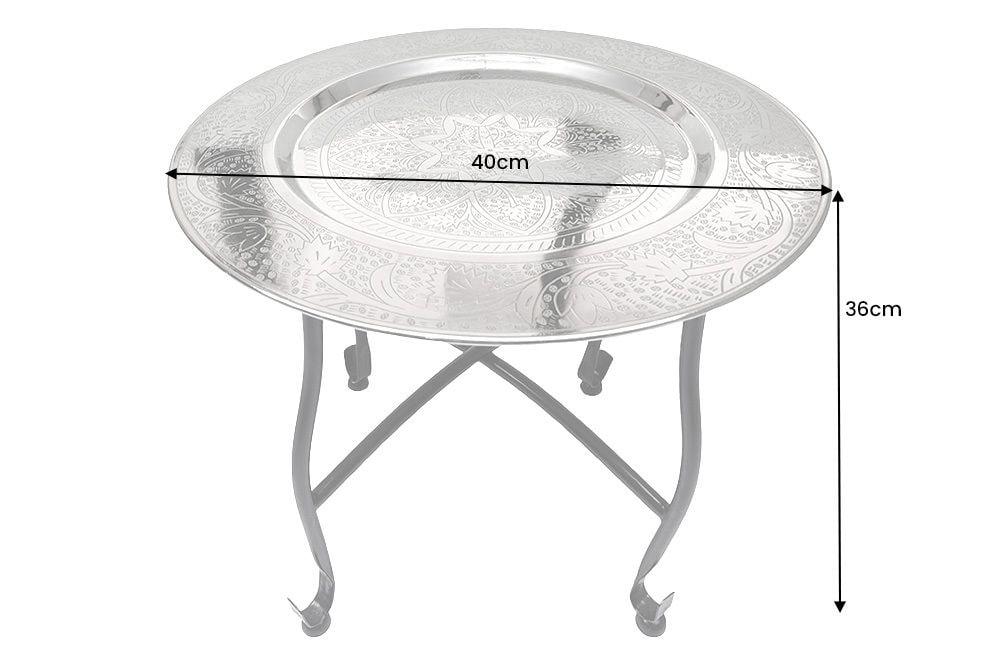 Runder Beistelltisch MARRAKESCH 40cm silber Teetisch abnehmbares Tablett klappbar