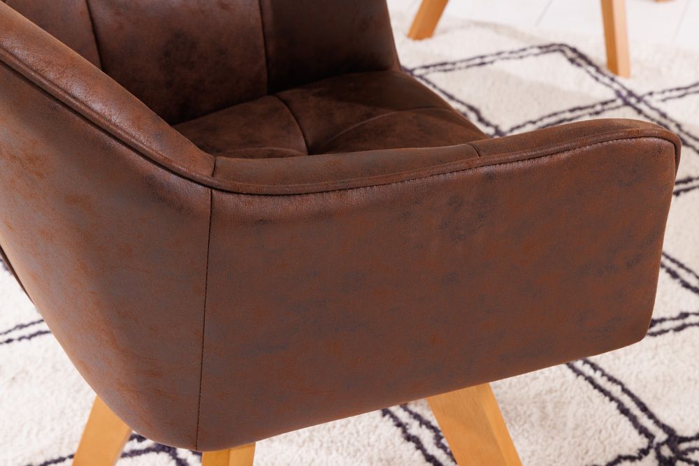 Design Stuhl LOFT antik braun Microfaser drehbar massiv Buchenholz mit Armlehne