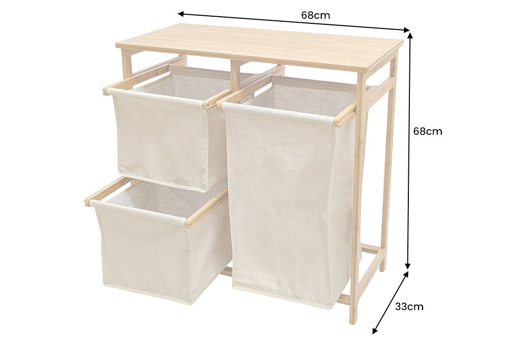 Massivholz Wäschekorb LAGOON SPA 70cm natur beige Bambus drei Wäschebeutel waschbar