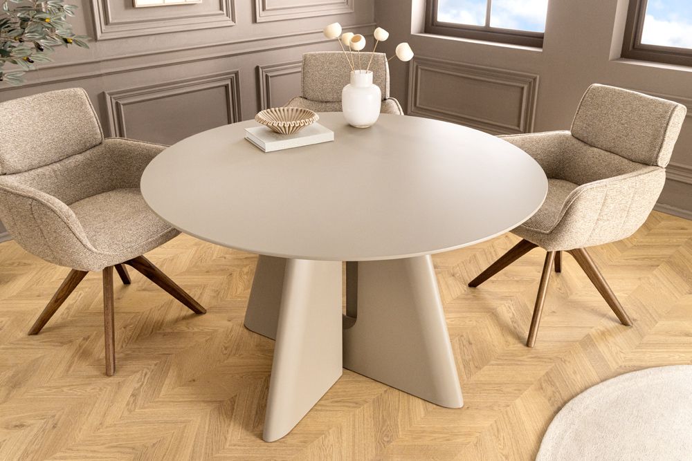 Runder Esstisch ORGANIKO 120cm cement greige mit skulpturalem Säulengestell