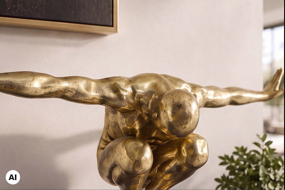 Deko-Figur HIGH DIVER 50cm gold schwarz handmade Athleten-Skulptur