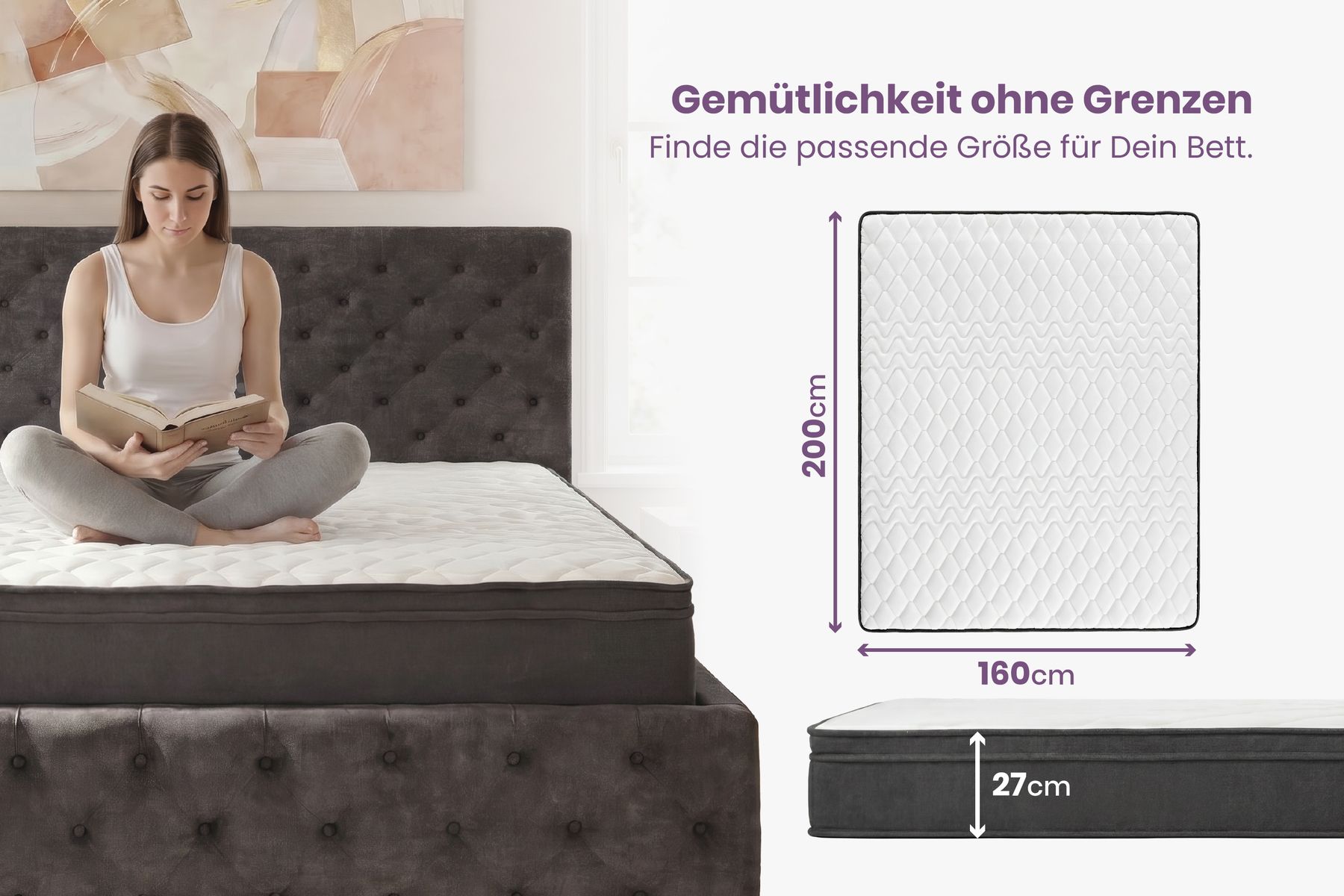 Ergonomische Matratze CLOUD FLEX 160x200cm dunkelgrau Tonnentaschenfederkern 9-Zonen