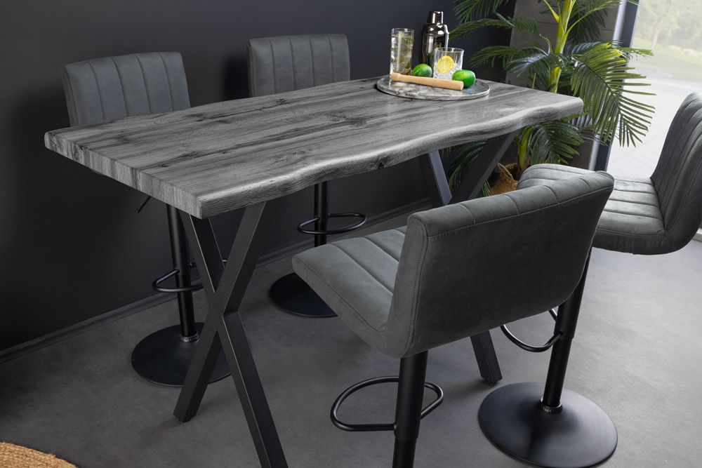 Industrial Bartisch WILD 120cm grau Wildeichen-Design schwarz Metall X-Gestell