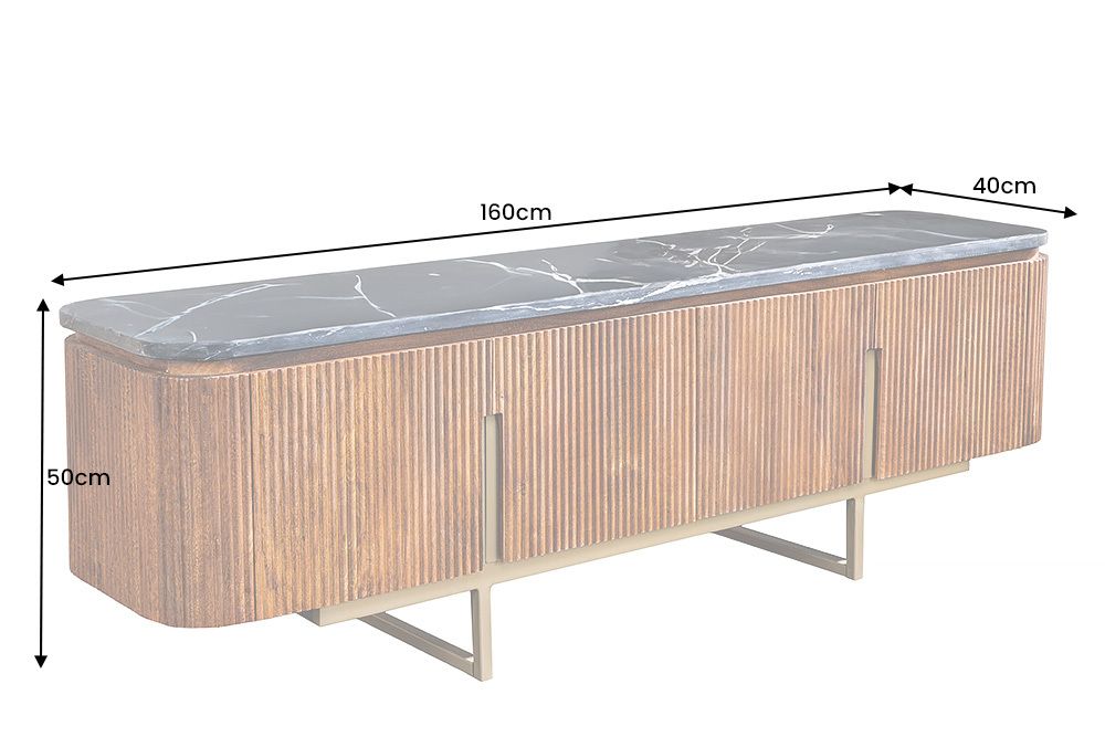 Design TV-Board GATSBY 160cm braun gold Mangoholz Marmor Metallgestell