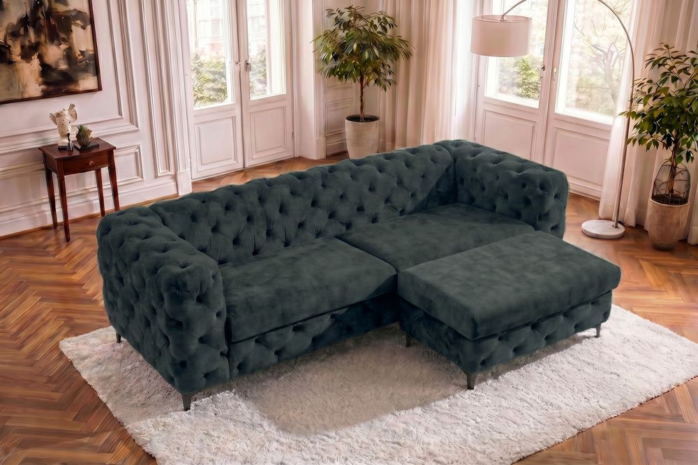 Chesterfield Sitzhocker MODERN BAROCK 95cm petrol Samt Fußhocker