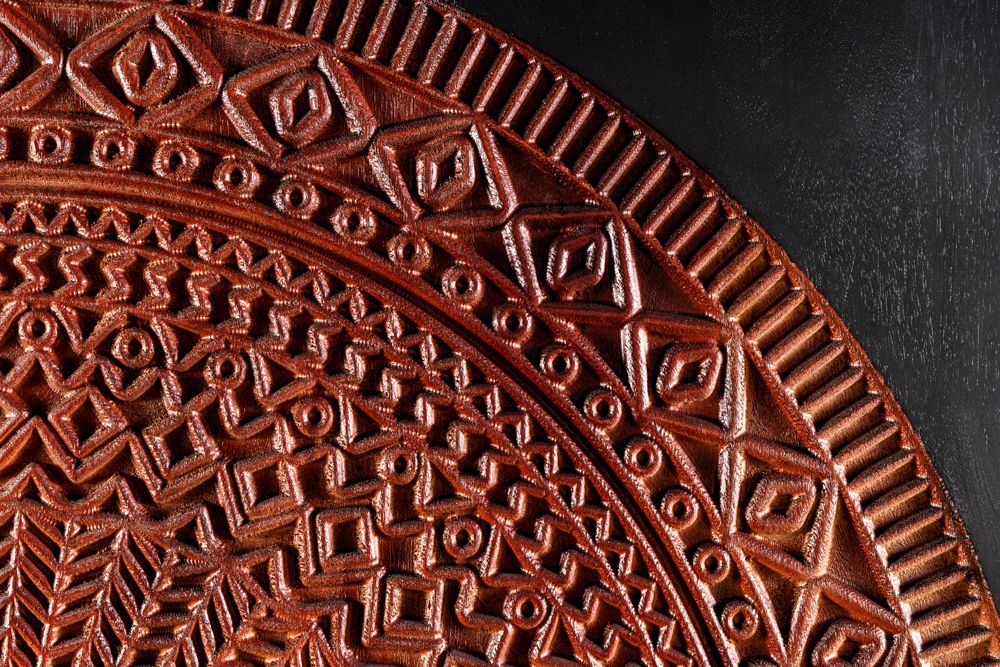 Massives Highboard MANDALA 120cm Mangoholz mit 3D Schnitzereien schwarz goldene Füße