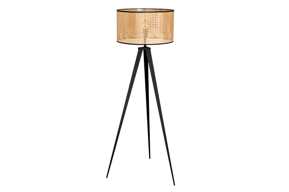 Boho Stehlampe VIENNA 142cm natur schwarz Wiener Geflecht Metall Dreifuß Stehleuchte
