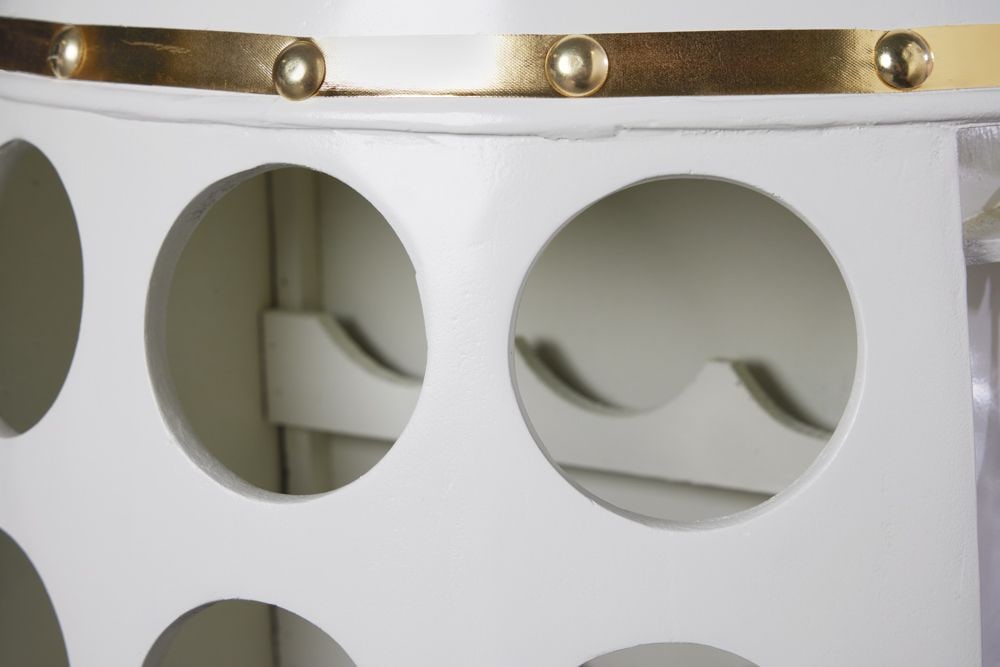 Design Weinfass BODEGA WHITE 70cm weiß gold Pinie Flaschen Gläseraufhängung