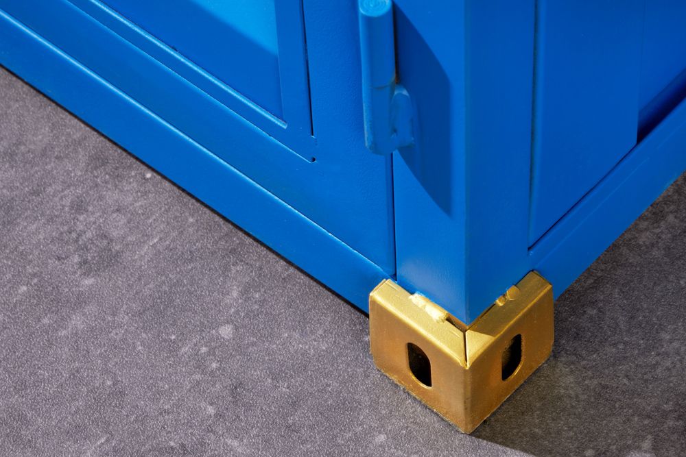 Design Barschrank Container GLOBETROTTER 180cm blau Weinregal Upcycling
