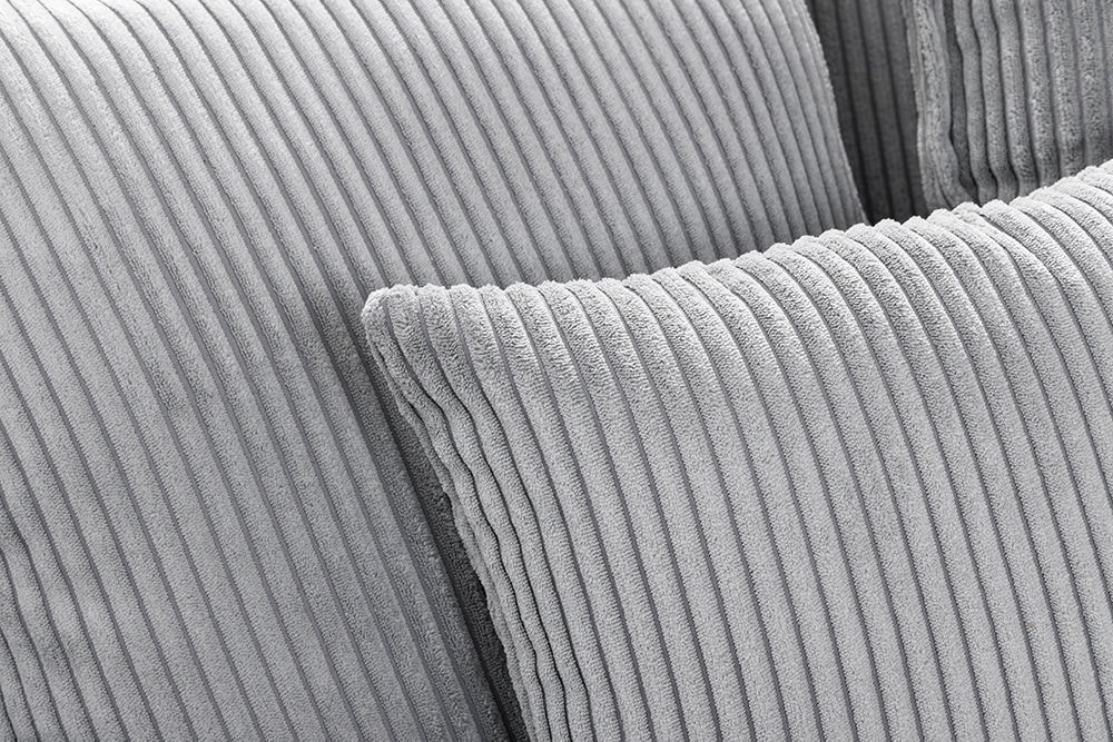 Großes 3-Sitzer Sofa HEAVEN 200cm hellgrau Cord Federkern Hussensofa abnehmbarer Bezug