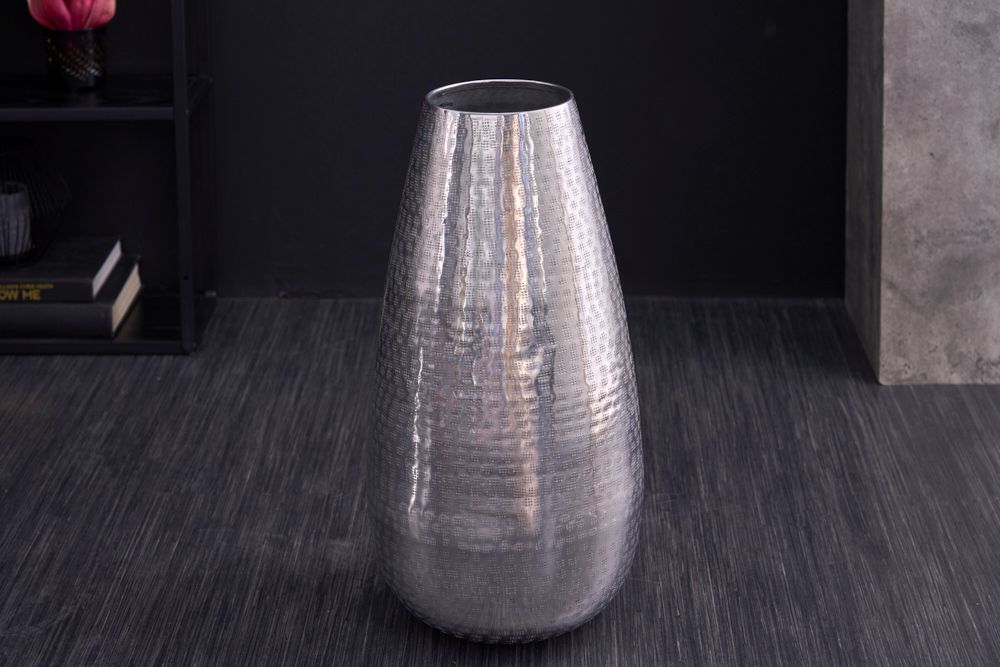 Elegante Vase ORIENT 50cm silber im Grid Hammerschlag Design