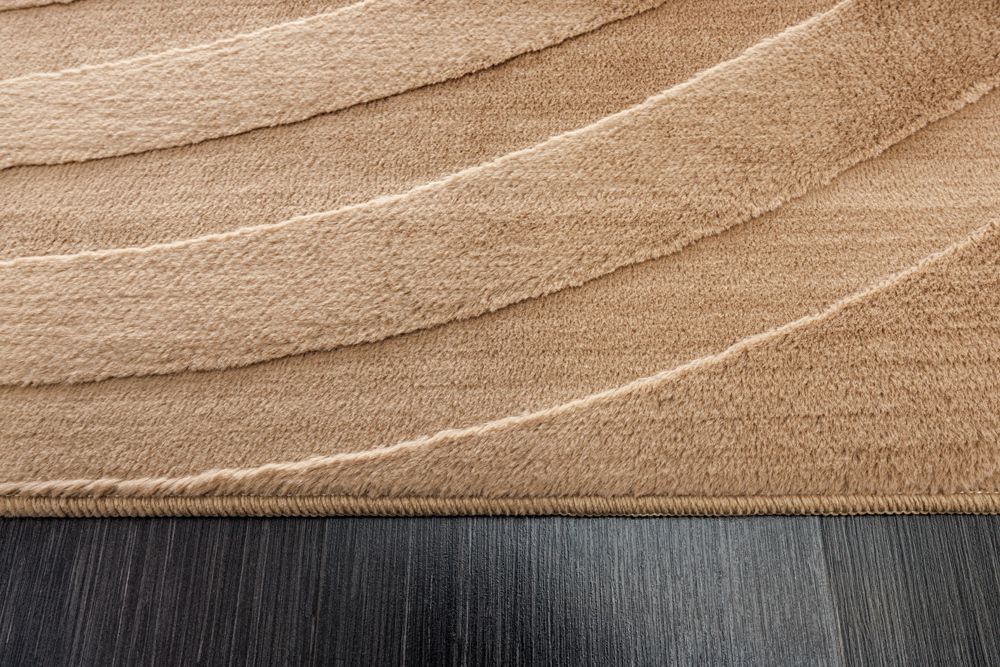 3D strukturierter Kurzflor Teppich WAVE 230x160cm beige Hoch-Tief-Effekt