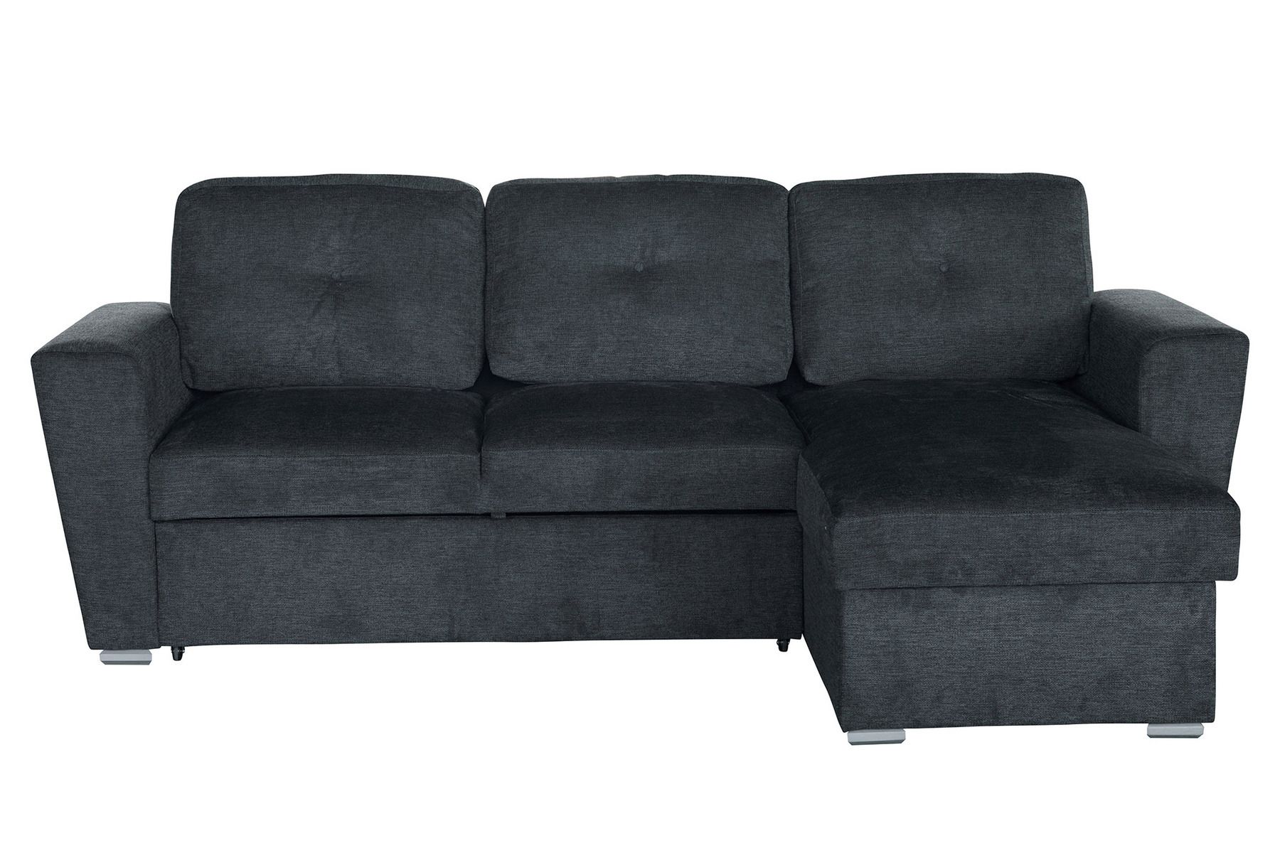 Ecksofa mit Schlaffunktion APARTMENT beidseitig aufbaubar grau Strukturstoff inkl. Stauraum