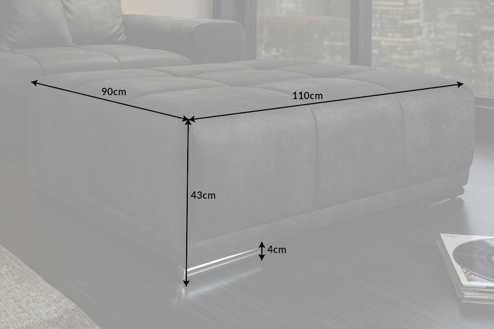 Extravaganter Hocker ELEGANCIA 110cm grau mit Ziersteppung