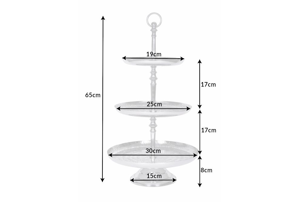 Elegante Etagere ORIENT 65cm silber im Wild Hammerschlag Design mit drei Etagen