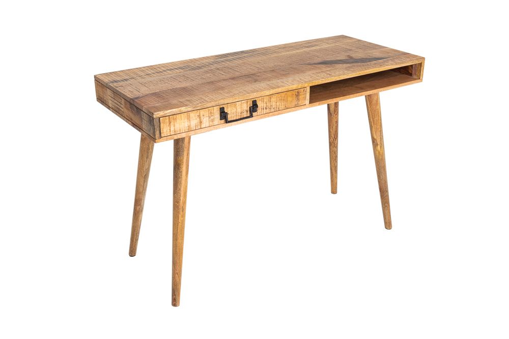 Massiver Schreibtisch RETRO 120cm Mangoholz Bürotisch mit Schublade