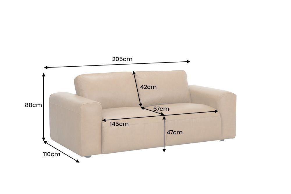 Echtleder Sofa BIG GEORGE 205cm cognac Taschenfederkern 2-Sitzer Couch
