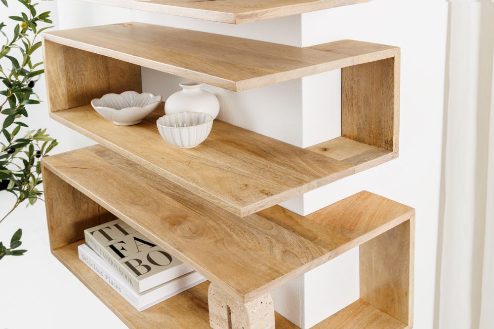 Massives 3er Set Wandregale SURREAL 65cm natur Außenecke Mangoholz