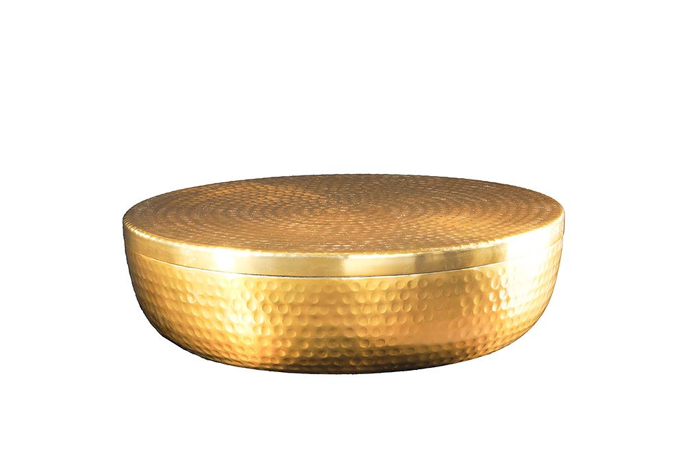 Handgefertigte Schale ORIENT 40cm gold Metall rund mit Deckel Schmuck-Dose