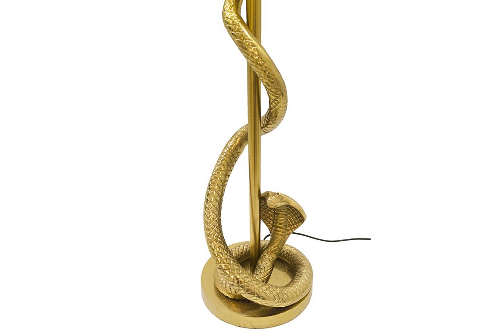 Design Tischlampe COBRA 110cm gold Schlangen Skulptur schwarzer Stoffschirm