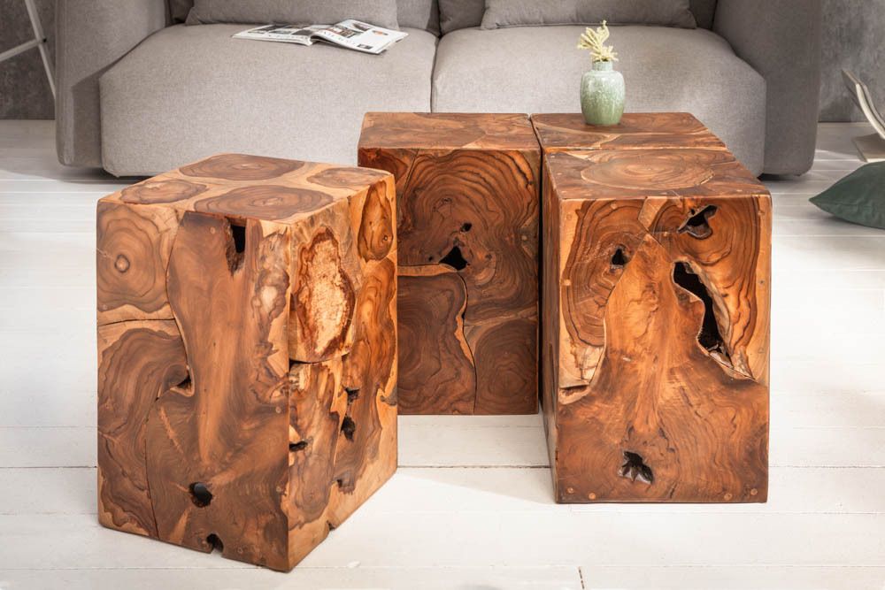Massiver Beistelltisch SQUARE 30cm Teakholz Würfel Sitzhocker