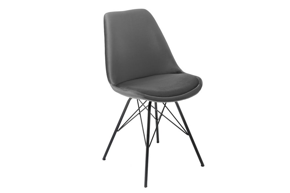 Design Stuhl SCANDINAVIA MEISTERSTÜCK grau Samt schwarze Metallbeine