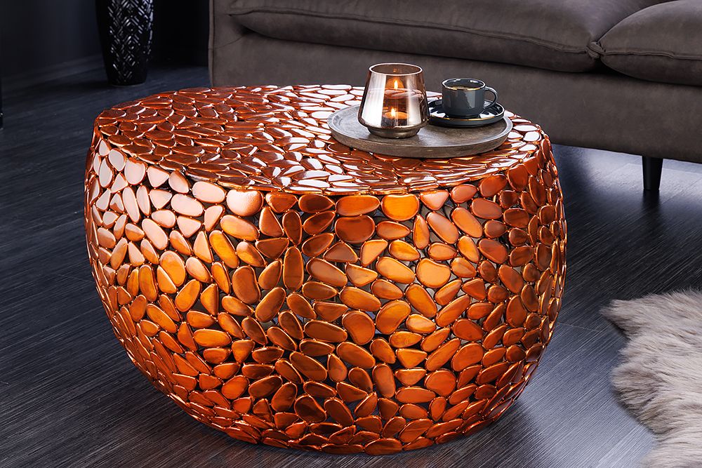 Runder Couchtisch STONE MOSAIC 75cm kupfer Metall Mosaik handmade