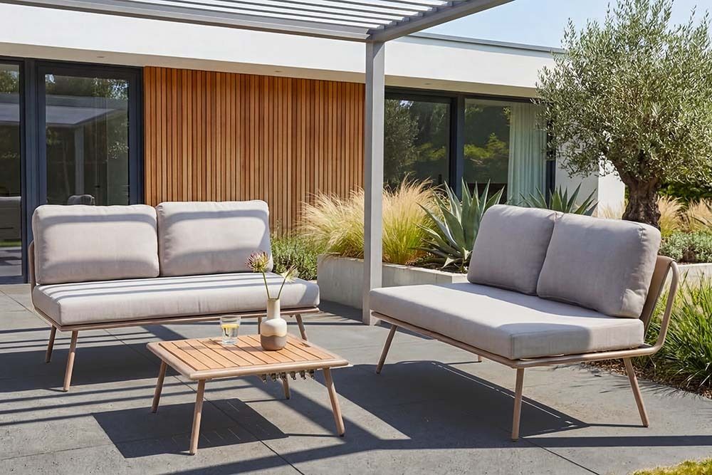 Outdoor Lounge Sitzgruppe MOBILE MODULAR greige mit Tisch wetterfest