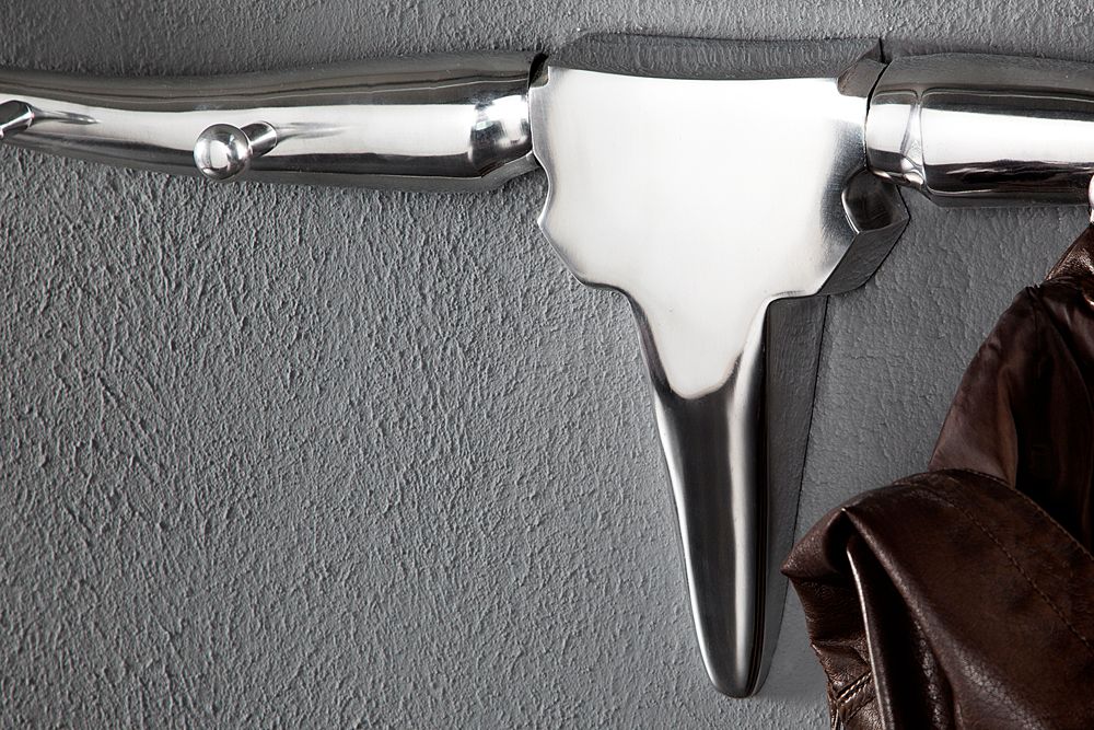 Design Garderobe BULL 100cm Aluminium Wanddekoration Stierkopf