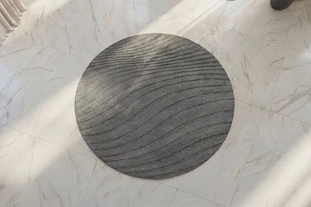 Runder Teppich WAVE 230cm anthrazit 3D strukturierter Kurzflor Indoor Hoch-Tief-Effekt