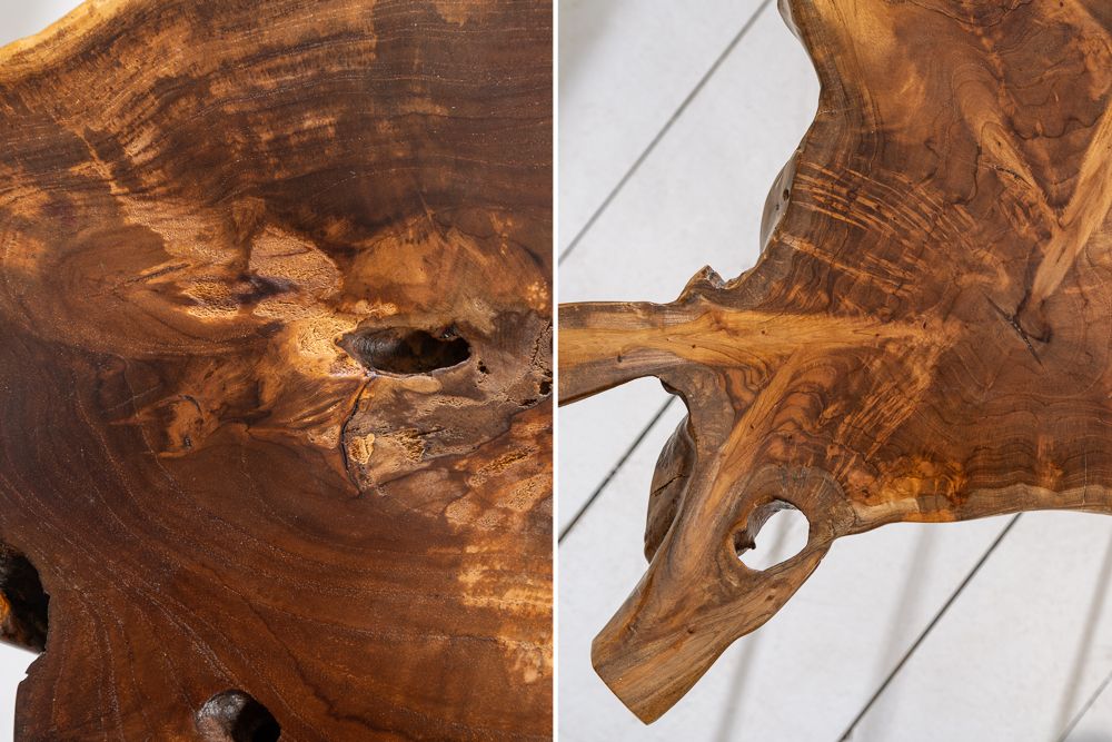 Einzigartiger Beistelltisch WILD 40cm Teakholz Baumscheibe Couchtisch